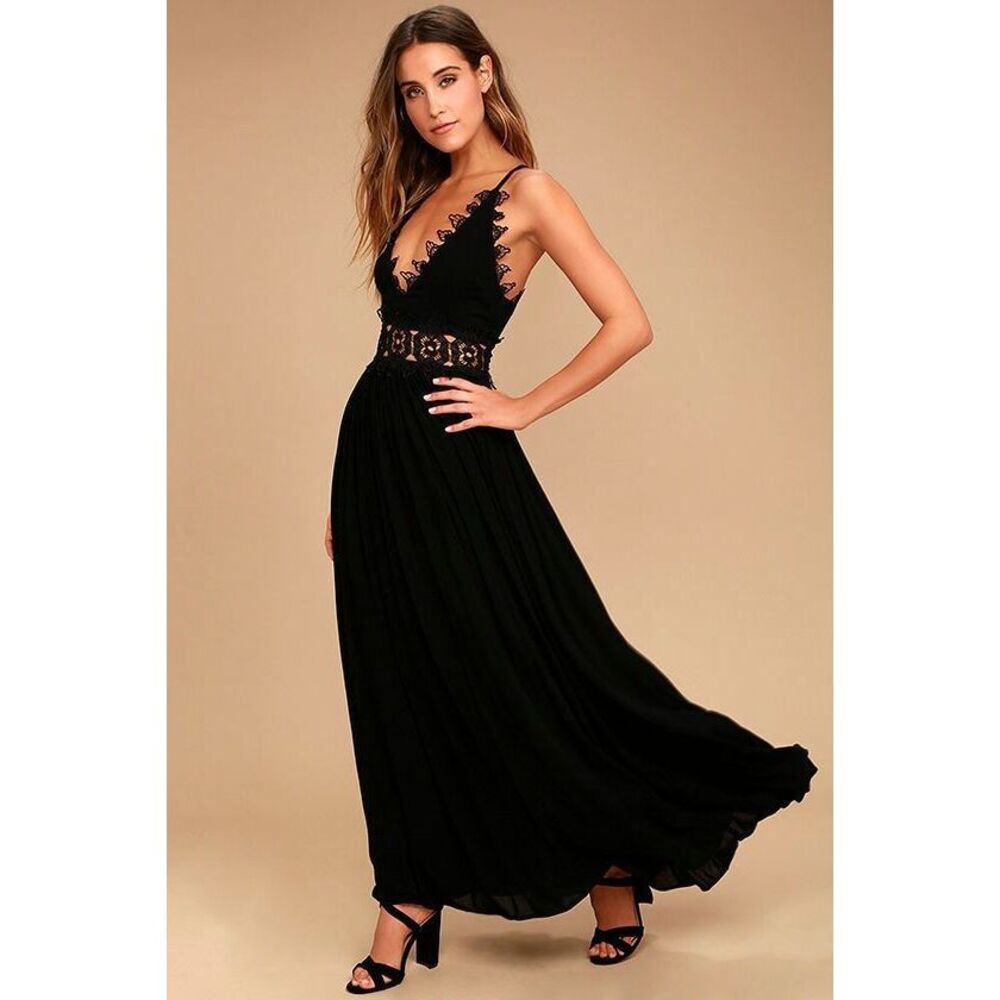 Lulus This Is Love Black Lace Maxi Dress - Size M